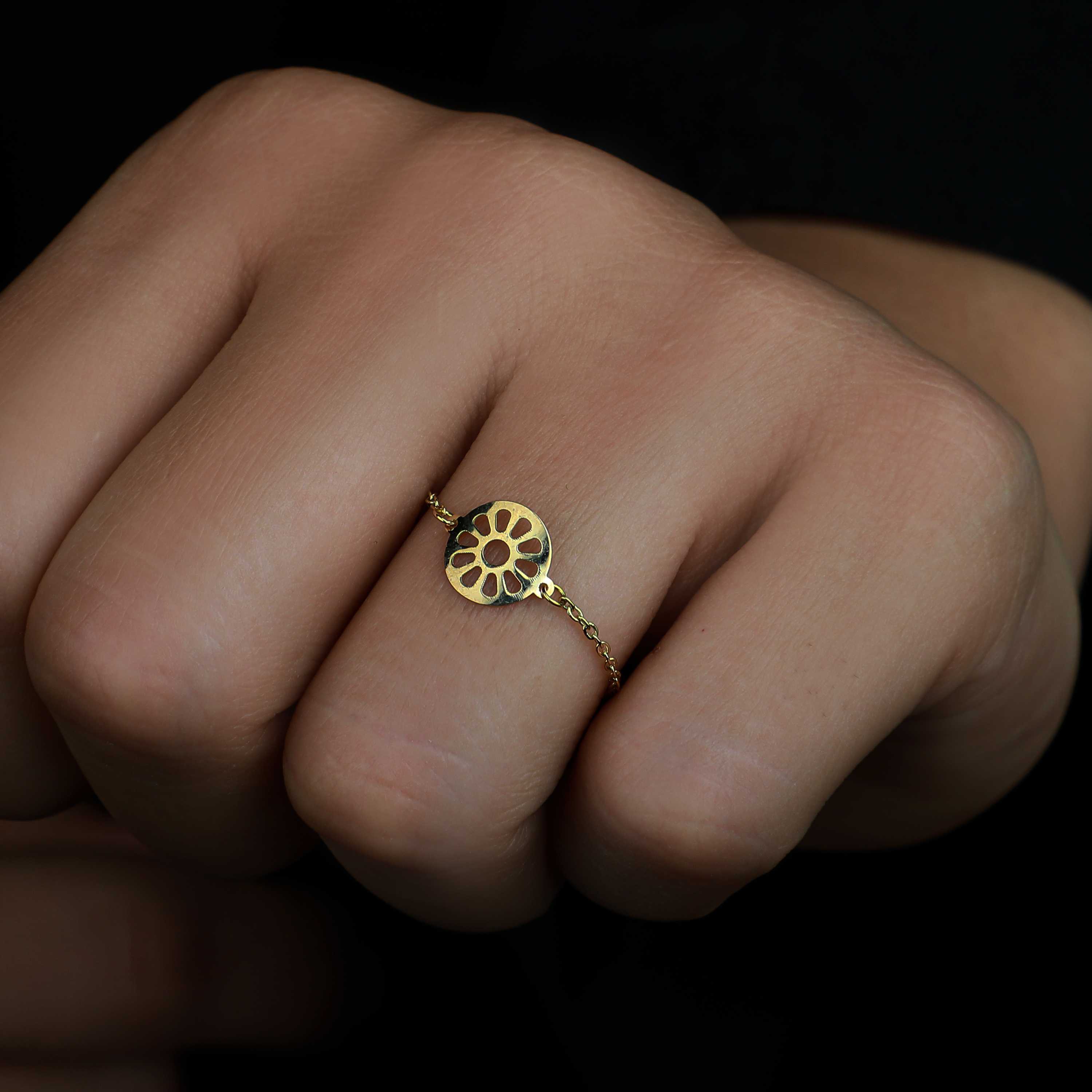 18k gold chain ring, Turkish made - (H-1240)